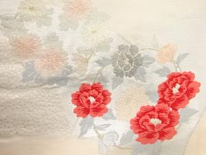 アンティーク　菊に牡丹模様織出し開き名古屋帯（額縁仕立て）